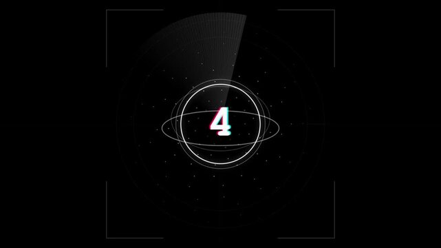 Futuristic countdown timer HUD animation with digital interface
