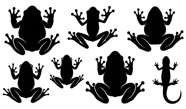 Amphibian Frog and Toad Silhouette Collection Top View Black Vector Set