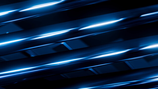 Abstract blue reflective tubes with illuminated highlights