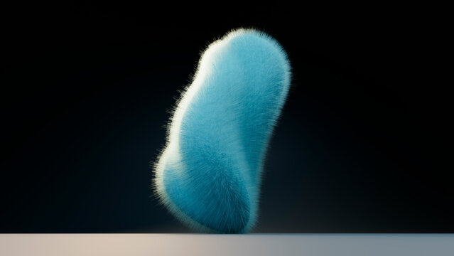 Blue furry abstract shape with soft texture on dark background
