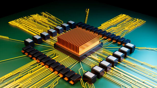 Computer chip with copper heat sink on circuit board