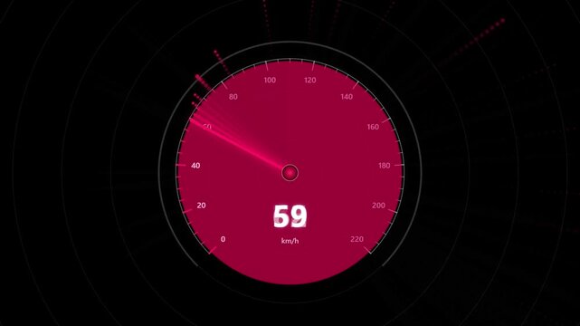 Automotive digital speedometer showing acceleration and deceleration on dark dashboard with red glow effects.