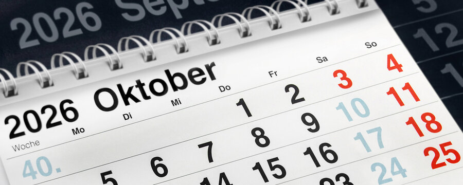 Deutscher Kalender Monat Oktober 2026