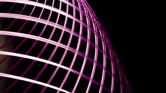 Curved purple grid pattern with glowing lines on black background