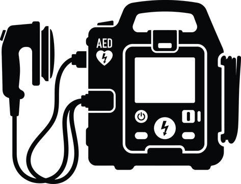 Automated External Defibrillator vector illustration featuring portable medical heart rescue device for emergency
