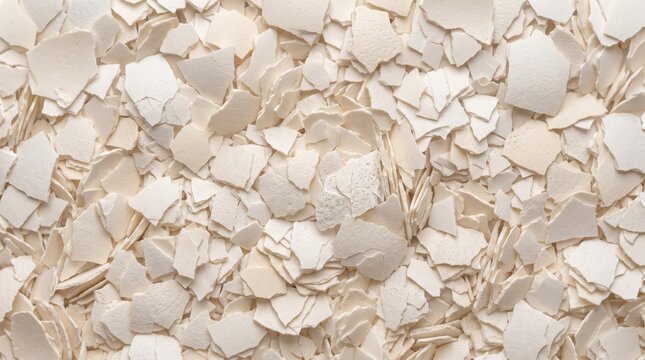 Ultra-realistic extreme macro background of naturally fragmented white eggshell biomaterial with porous calcium carbonate texture and tactile organic relief.