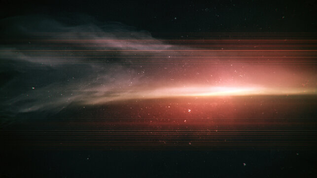 Abstract smoky light streaks and particles with horizontal lines on a dark background with background with lens flare