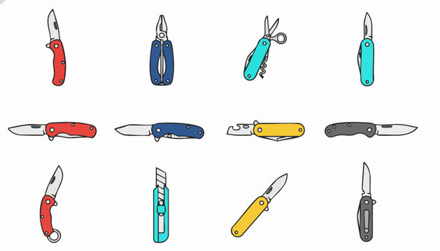 assorted multi tool pocket knives illustrations