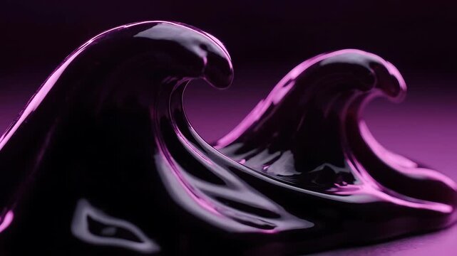 Glossy dark liquid forming wave shapes under vibrant pink studio lighting