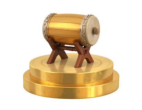 Golden Islamic drum on a gold pedestal, celebration music, cultural element