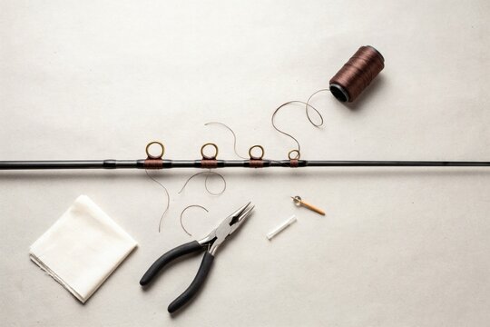 Fishing rod being wrapped with thread at the guides