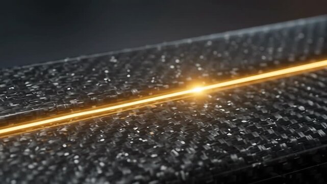 Glowing orange line moving across dark carbon fiber texture background
