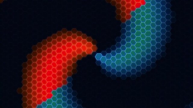 Abstract Hexagonal Grid Pattern Rotating with Vibrant Neon Color Waves in a Dynamic Digital Background Animation