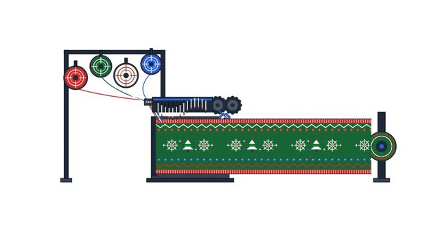 Automated Knitting Machine Crafting a Festive Holiday Pattern