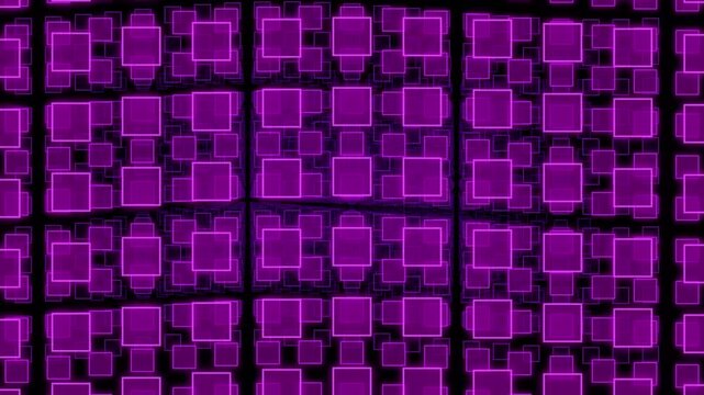 Abstract Purple Glowing Squares Moving in a Rhythmic Grid Pattern for Digital Background Animation