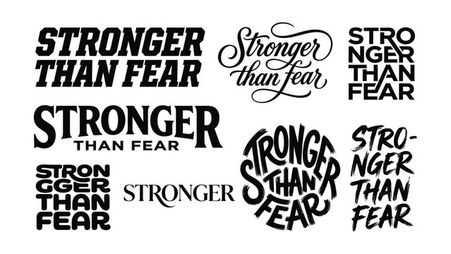 Stronger Than Fear typography lettering set motivational quote calligraphy circular badge text logo vector bundle