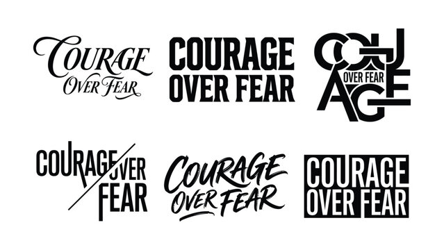 Courage Over Fear typography lettering set motivational bravery quote calligraphy condensed text logo vector bundle