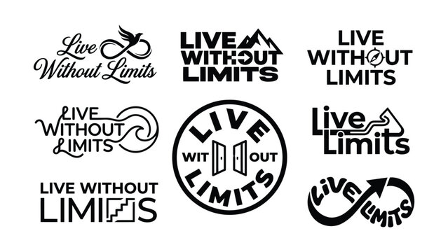 Live Without Limits typography lettering set motivational quote outdoor mountain infinity text logo vector bundle