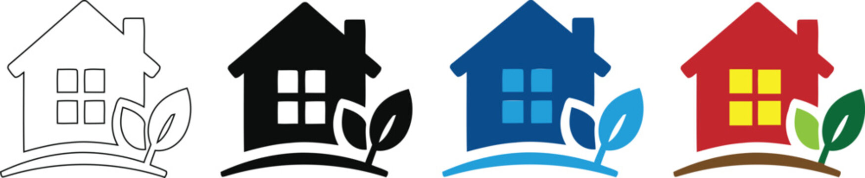 Eco house icon set vector, green eco friendly real estate home logo symbols, sustainable house vector design on transparent background
