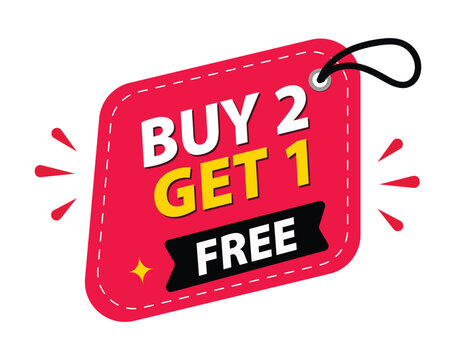 Buy 2 Get 1 Free promotion sale tag Badge icon logo vector illustration.