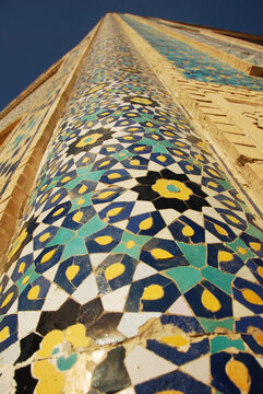 Low angle view of a mosaic wall, Bukhara, Uzbekistan