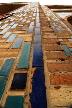 Low angle view of a historic designed mosaic wall, Bukhara, Uzbekistan
