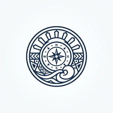 Nautical compass rose icon featuring geometric waves and cardinal directions in circular frame.