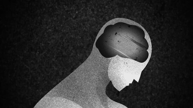 man experiencing dissociation with a blank white noise screen replacing his mind