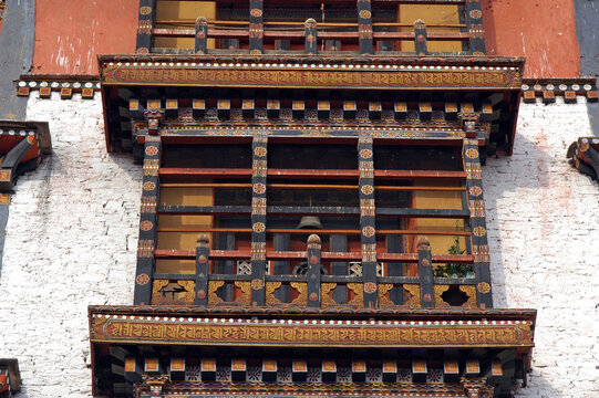 Facade of decorated, Paro, Bhutan