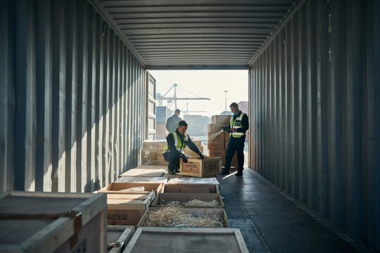 Customs inspection of a container interior