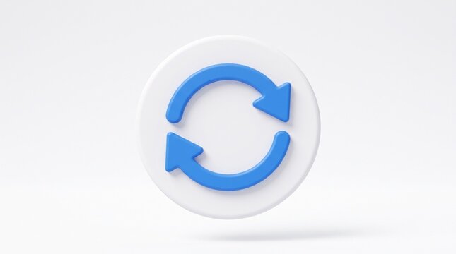 3D blue refresh circle icon with white rotating arrows for update, sync, and reload concept