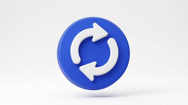 3D blue refresh circle icon with white rotating arrows for update, sync, and reload concept