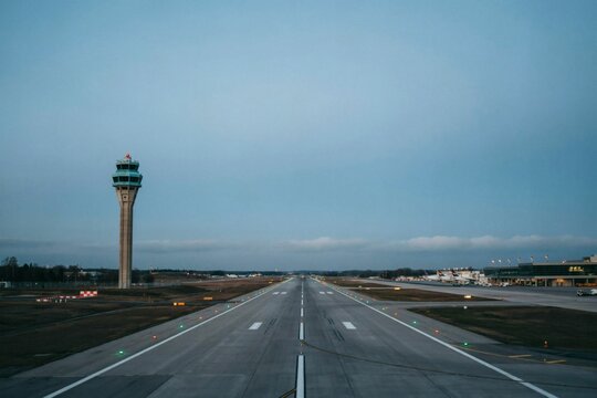 Airport runway with a drone incursion warning light