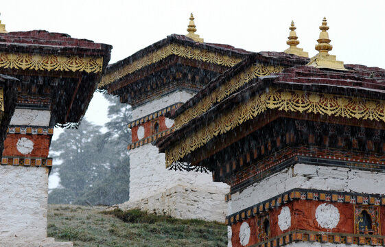 Low angle view of temple against clear sky, Gangtey, Bhutan