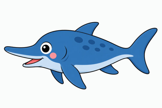 Cute Ichthyosaurus Prehistoric Marine Reptile Cartoon Illustration Isolated on White Background