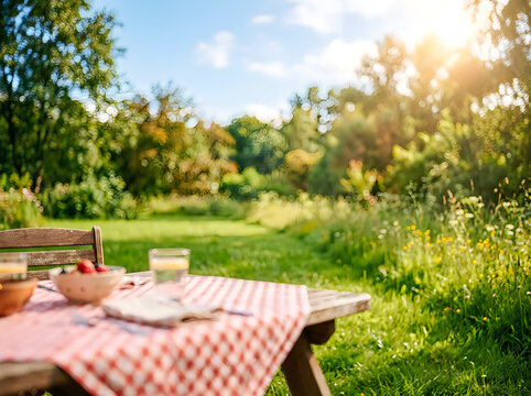 A serene outdoor dining scene bathed in sunlight evoking feelings of peace and tranquility