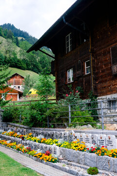 Cemetery in Switzerland with graves and tombstones