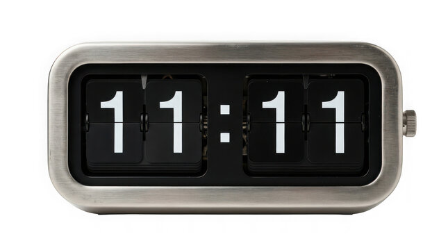 A retro metal flip clock displaying 1111 isolated on transparent background