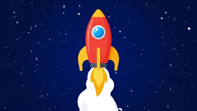 Red Rocket Launching into Starry Night Sky.