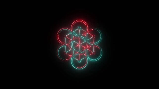 Neon glowing sacred geometry flower of life symbol