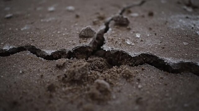 Close-up of a small hole in dry cracked earth.