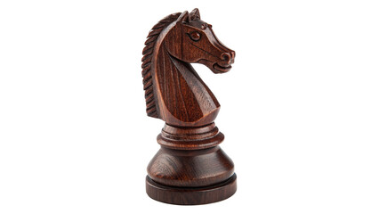 Classic wooden dark brown chess knight piece strategy game isolated on transparent background © Grace