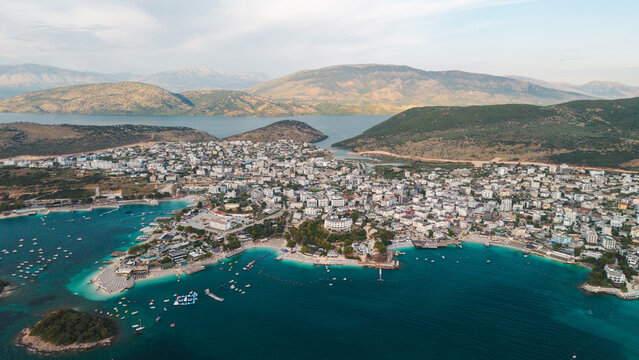 Ksamil Albania Seen from Above with Turquoise Coastal Bays