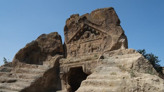 Phrygian Valley civilizational structures. Lion's Sanctuary or Solon's Tomb. Eskisehir province, T&uuml;rkiye - 4k video 