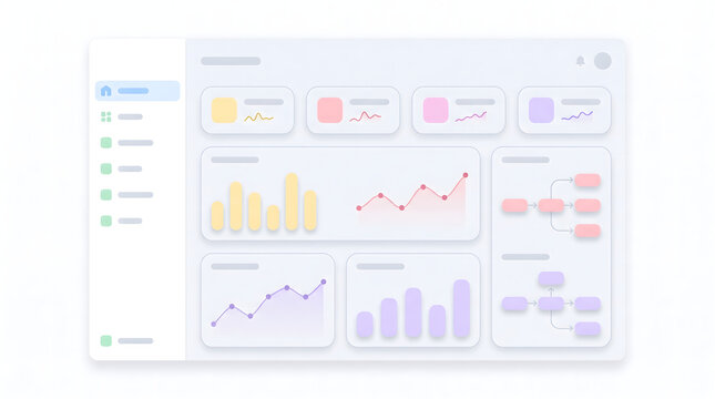 Digital dashboard interface with charts and data visualization elements