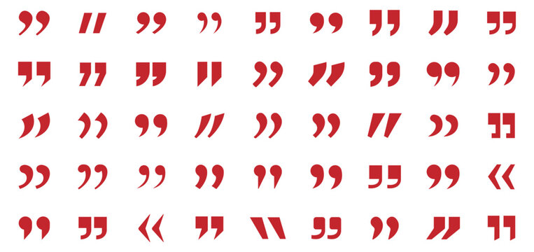 Quotation marks icon set, double quote symbol vector illustration, black quote icons in line and flat style, discussion and dialog remark signs, open and close quote symbols, vector graphic on transpa