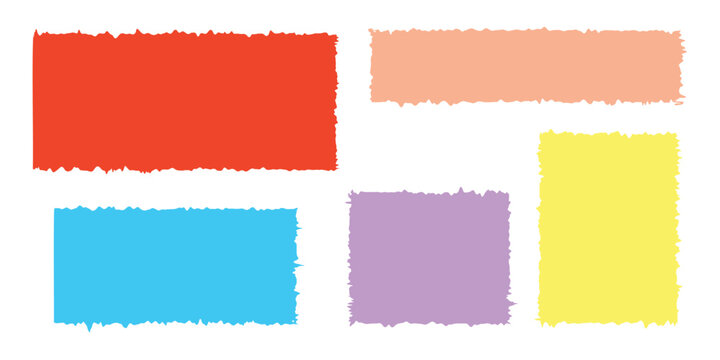 Brushstroke box banner. colorful swatch blocks and torn paper frames for text background and note label. 