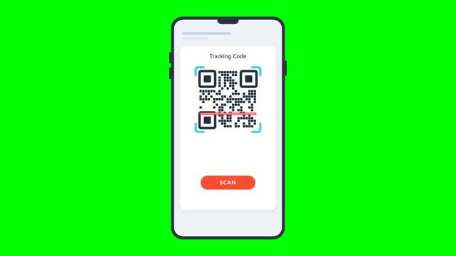 Smartphone Displaying Digital QR Code Scanning Interface on Green Screen Background