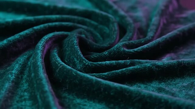 Swirling green velvet fabric textile texture close up macro shot