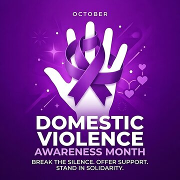 Domestic violence awareness month purple hand illustration